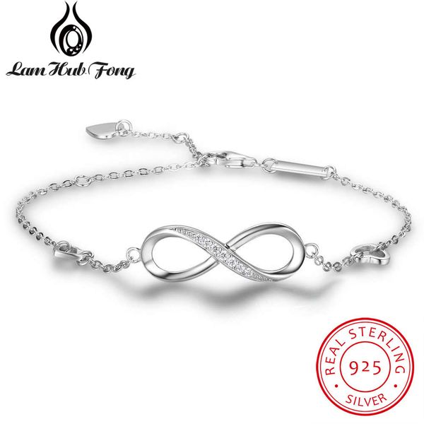 

925 sterling silver bracelets for women infinity bracelet with cubic zirconia 8 shape chain bracelet jewelry gift(lam hub fong, Black