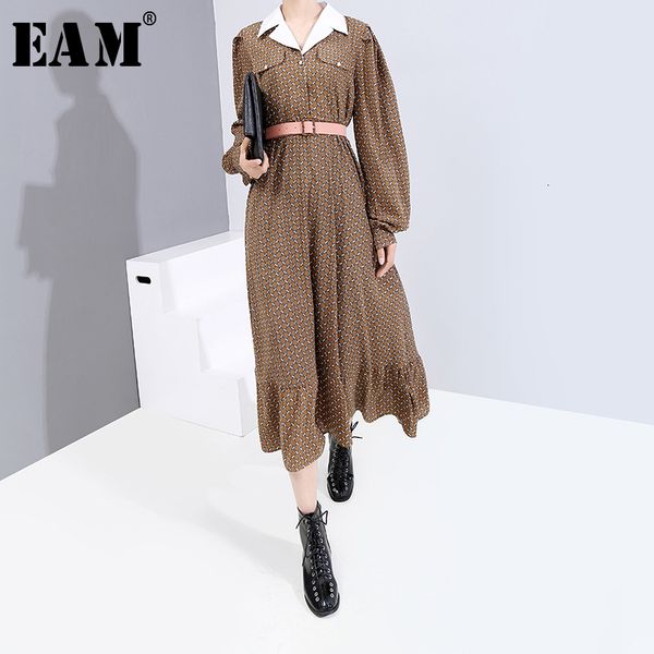 

eam] женщины шаблон печати сплит темперамент платье новый laepl с длинным рукавом свободная посадка мода прилив весна осень 2019 19a-a871, Black;gray