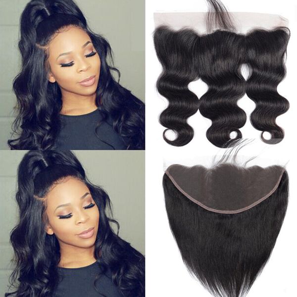 

body wave ear to ear lace frontal closure 13x6 part with baby hair malaysian straight human hair pre plucked lace frontal, Black;brown