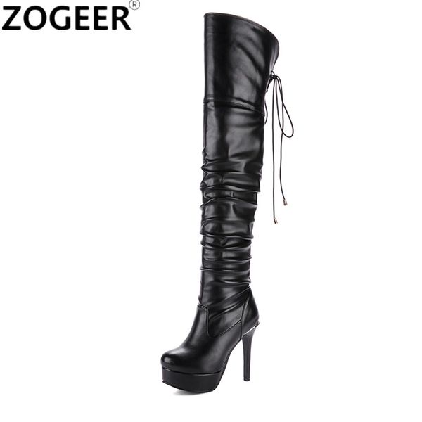 

plus size 48 new women thigh high boots fashion over the knee boots platform high heels ladies nightclub party shoes woman, Black