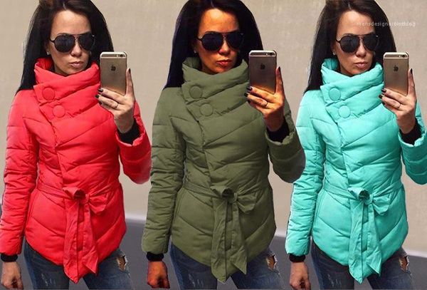 

collar winter casual apparel womens winter desinger parkas solid color belt irregular style female clothing stand, Black