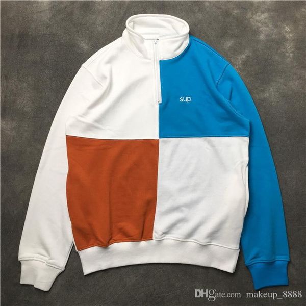 

mens designer hoodies 18ss color blocked hald zip luxury hoodie new style long sleeve pullover designer sweatshirt, Black