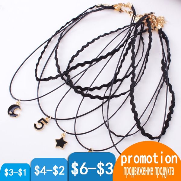 

двойной слой черный choker с подвесными numbers star lips shape подвеска женщины ожерелье мода ювелирные изделия, Golden;silver