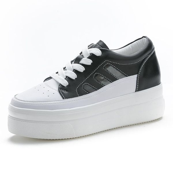 

spring summer 2019 new type leather white shoes increased thick bottom leisure fashion ladder muffin shoes genuine leather, Black