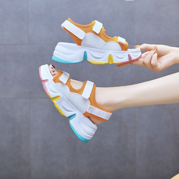 

sports women's sandals all-match shoes lady 2020 clear heels suit female beige sale comfort block heeled ladies flat, Black