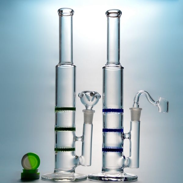 Gerade Rohr Bong Licht Glas Bong Triple Comb Perc Dab Bohrinsel Runde Basis Wasserpfeife Farbige Perc Wasserbongs mit Banger 10XX