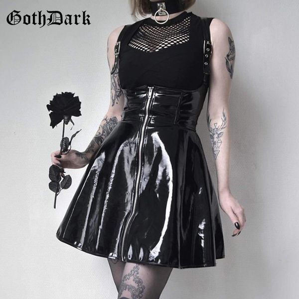 

goth dark solid leather vintage skirts zipper pleated slim gothic skirt lady trendy high waist black short skirt female summer, Black;gray