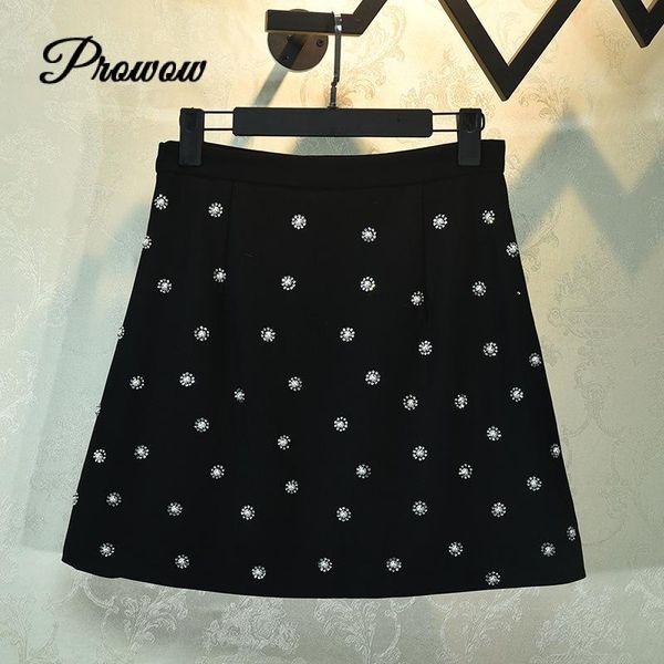 

skirts 2021 summer women a-line skirt vintage fashion high waist rhinestone beaded black casual tide brand design clothes