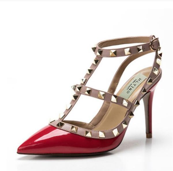 

riveting туфли на высоком каблуке женщин новая весна и лето 2020 мандарин остроконечный кожаный ремешок невесты свадебное обуви пятки сандал, Black