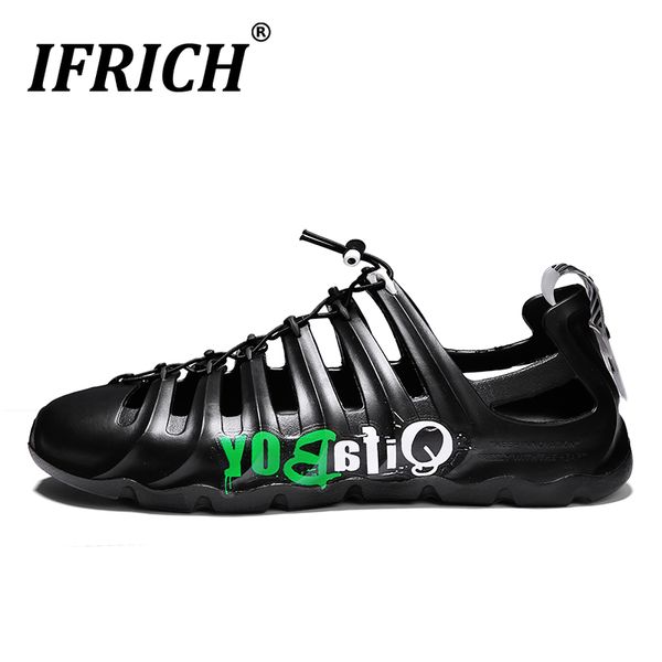 

2020 men sandals summer hollow mens garden shoes beige black men beach sneakers elastic band man fashion sandals