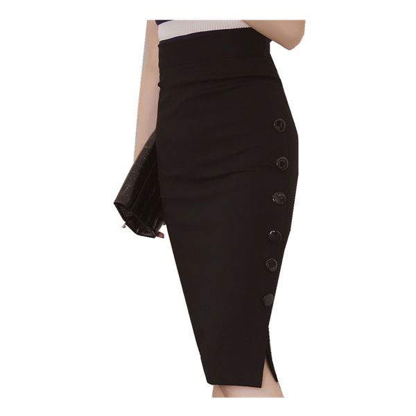 

faldas mujer 2019 womens pencil skirt ladies high waisted button split office skirt midi plus size 5xl d90527, Black