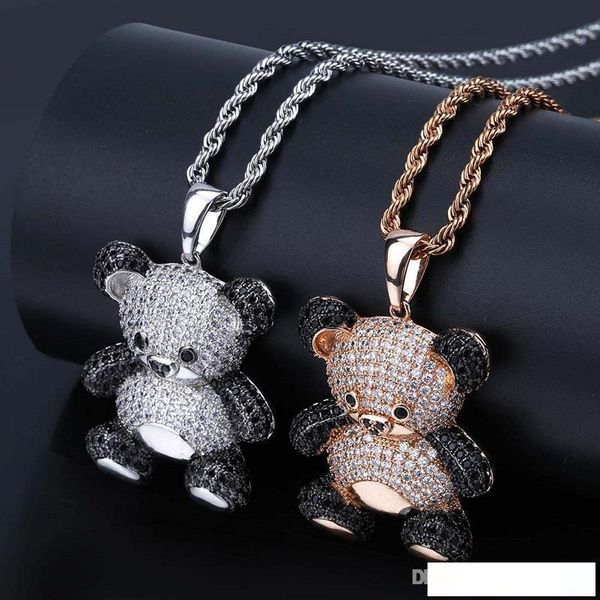 

cartoon panda pendant necklace for mens womens new fashion hip hop necklace jewelry iced out pendant necklace, Silver