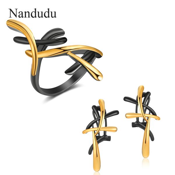 

nandudu gun color metallic earrings ring statement cross jewelry set for women punk style female party jewelry sets ce341 r1915, Silver