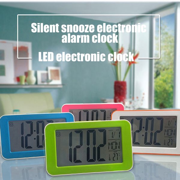 

large lcd digital alarm student clock sound touch control time date temperature display snooze kid clock nightlight office table
