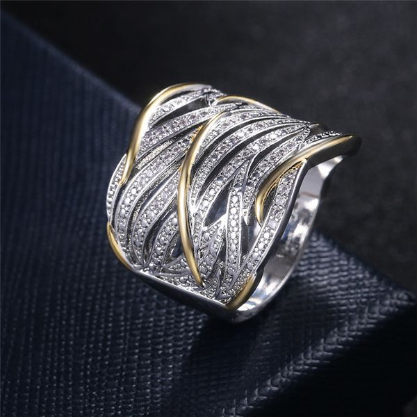 Anello in oro bicolore con diamanti Avvolgimento in foglie di cristallo Anelli gioielli moda fascia da donna 080514