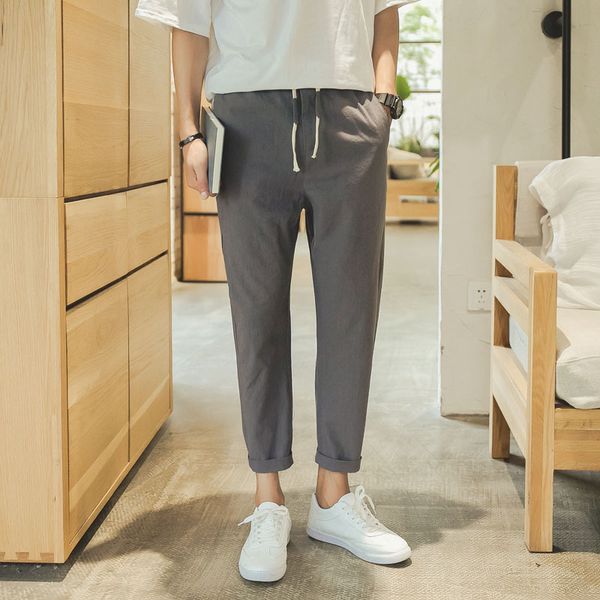 

sd brand long pants men 2019 summer new arrival long trousers linen cropped pants men pantalon homme 299, Black