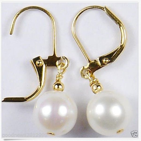 

round 9-10mm +++ white akoya pearls earring 14k yellow gold, Silver