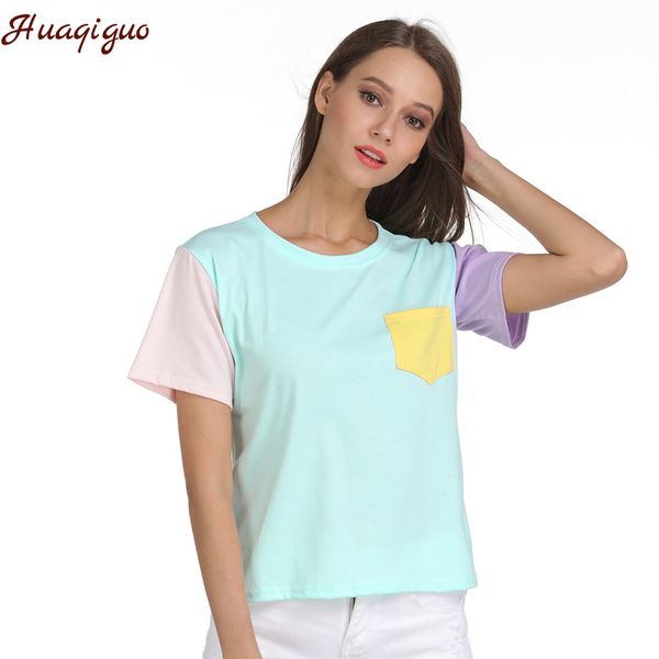 

summer t-shirt womens harajuku kpop exo casual short sleeve o-neck patchwork tee shirt femme bottoming drop shipping, White