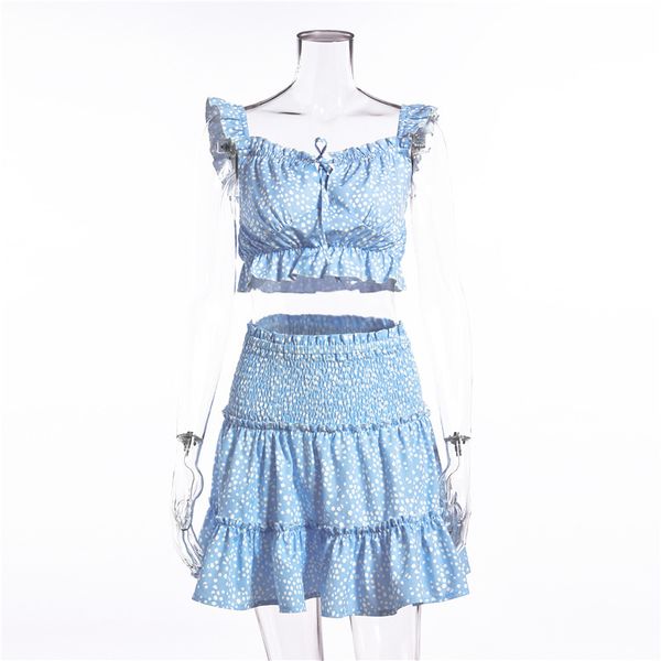 

последняя персональная 2020 новый шифон короткий топ полька роскошная юбка из двух частей вскользь костюм для женщин летом, White