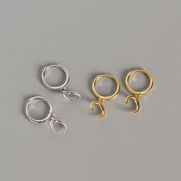 

wtltc 925 moon обруч серьги sterling щепка crescent для женщин падения малый рог обручи серьги boho крошка huggie daily, Golden;silver