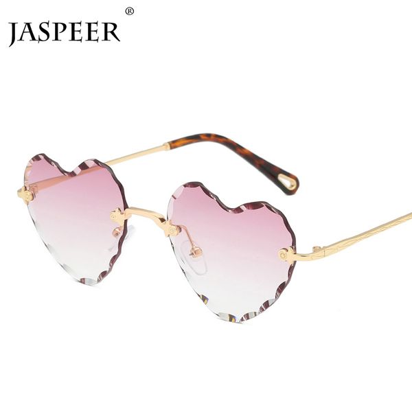 

jaspeer love heart shape sunglasses women rimless frame tint clear lens colorful sun glasses red pink yellow shades, White;black