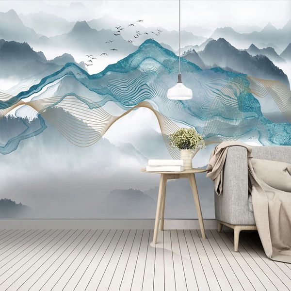 

custom p wallpaper modern abstract lines ink landscape murals living room tv sofa bedroom study home decor papel de parede