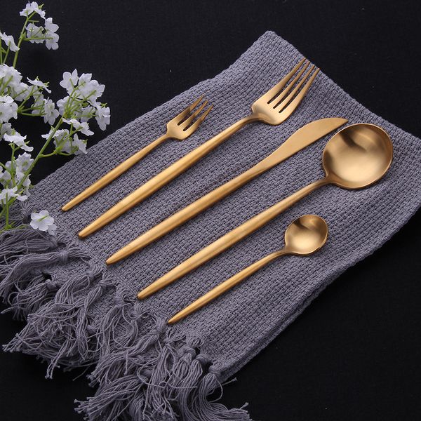 

2019 matte gold cutlery set dinnerware set spoons forks and knives 304 stainless steel silverware set drop shipping