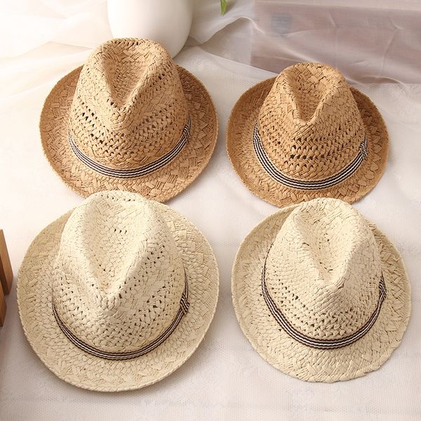 

summer parent-child casual sun hats for women fashion jazz hat man beach trilby straw panama hat hollow belt sun visor caps, Blue;gray