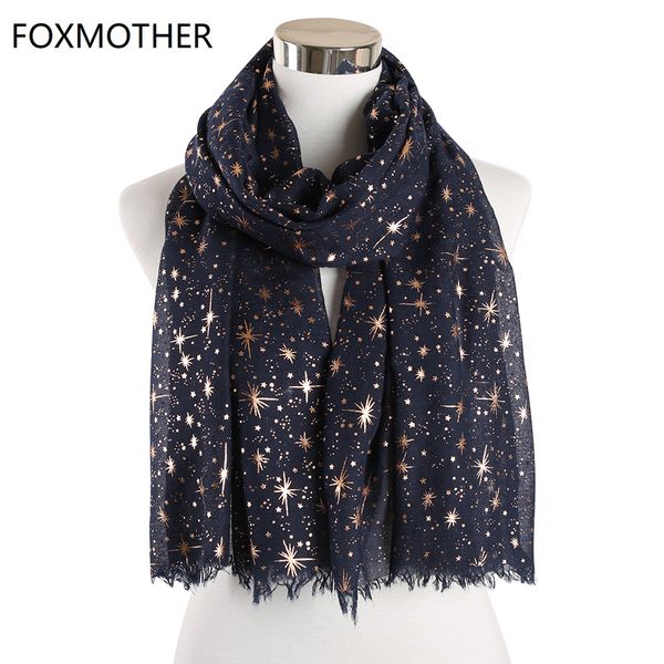 

foxmother new fashion autumn shawl rose gold foil star print scarf galaxy scarves birthday bridesmaids gifts dropshipping scarf, Blue;gray