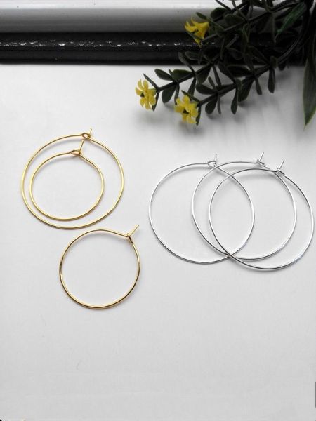 

10pcs/lot gold/silver color ear wire hook 25/35/40mm diameter earring hoops findings for diy fashion jewelry making accessories, Golden;silver