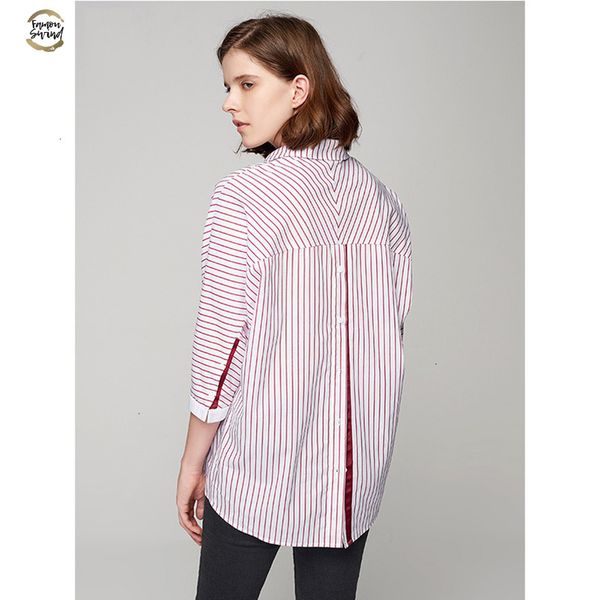 

autumn striped shirts ol style three quarter batwing sleeve women blouses and shirt irregular hem blusas mujer 2019, White
