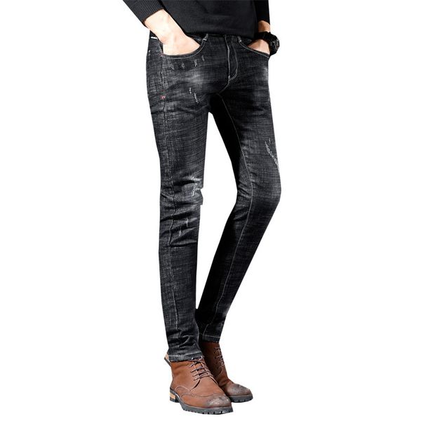 

men classic slim fit shinny vintage cowboy jeans pantalones hombre men soft black biker masculino denim overalls mens pants, Blue
