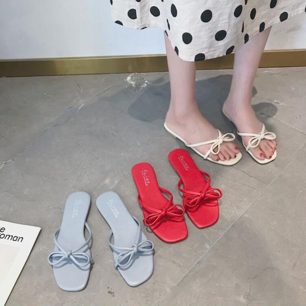 

slippers female 2020 summer new open toe bow field flat outer wear beach sandals and slippers-music of the tide, Black
