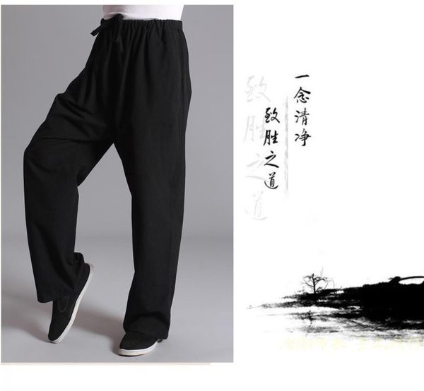 

pure cotton sports pants practise old-coarse male tang-suit breathable trousers chinese traditiona tai chi leisure, Black;red
