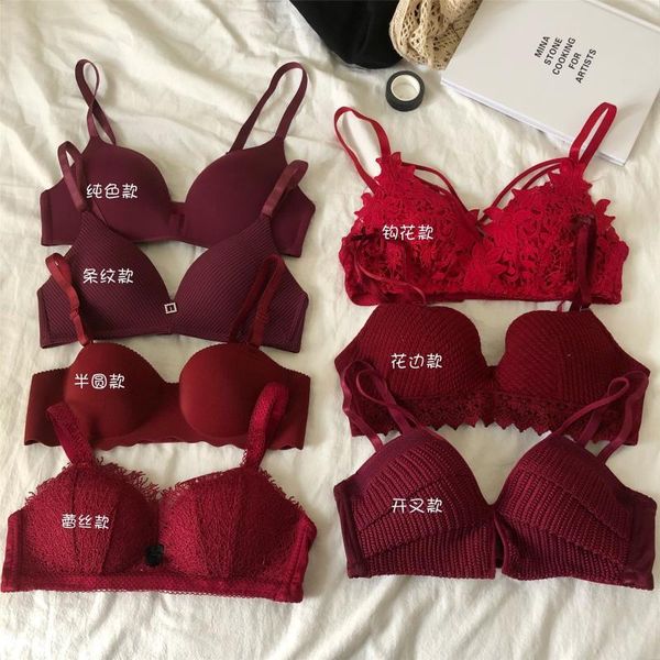 

p shoot 2020 spring women's dress new year red underwear push up bra without steel ring small bust year of fate women's bra, Red;black