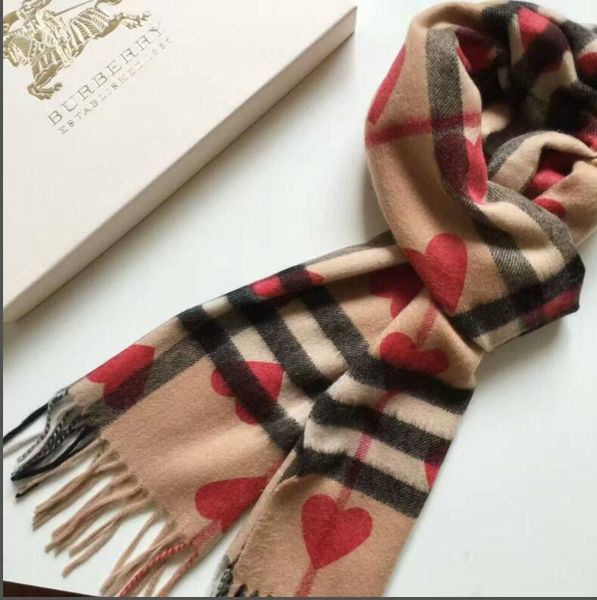 

2019 new 13 burberry brand long carf ize 180x70cm women 2019 autumn red heart ca hmere carf warm cotton carve plaid hawl, Black;white