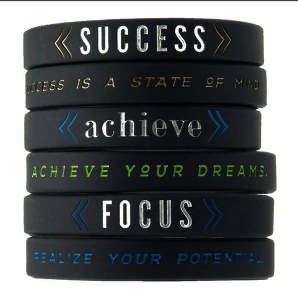 

1pc success achieve focus motivational silicone wristbands with inspirational messages size for men women teen, White