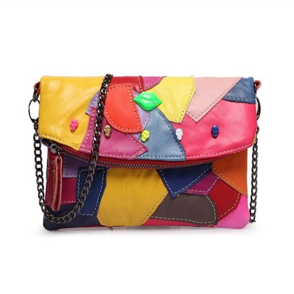 

new women handbag sheepskin stitching small square bag fashion genuine leather shoulder messenger bag female clutch long chain