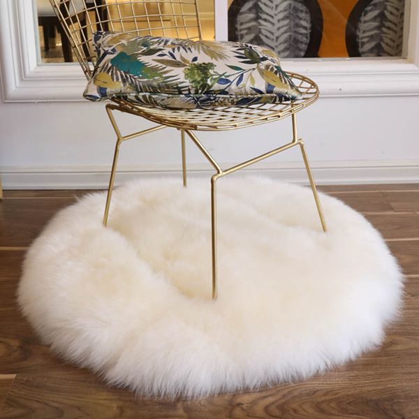 

natural sheepskin fur rug shaggy chair pad big size round shaped seat cushion fur coffee table floor matwinter warm mat