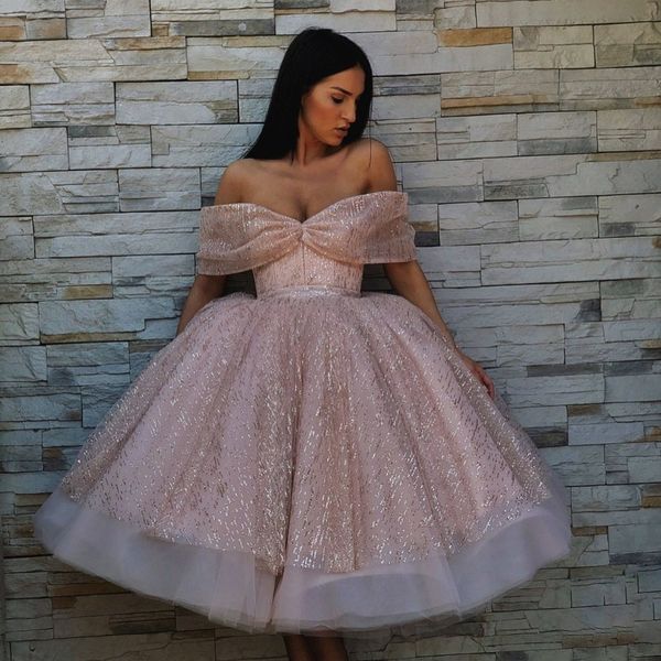 

cute ball gown prom dresses 2019 off the shoulder sequins tulle ankle length saudi arabic dubai evening party dresses zipper up, Black