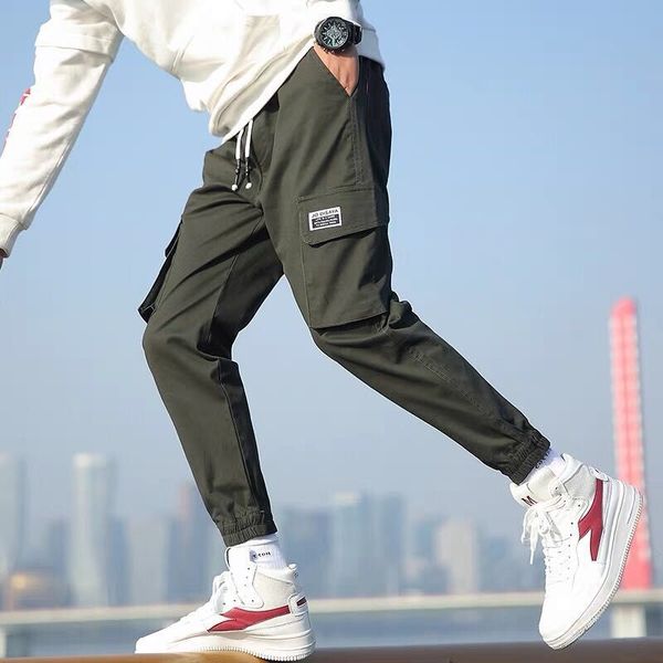 

tide brand men leisure pants men skateboard hip hop high street mutils pockets trousers streetwear mens joggers pants, Black