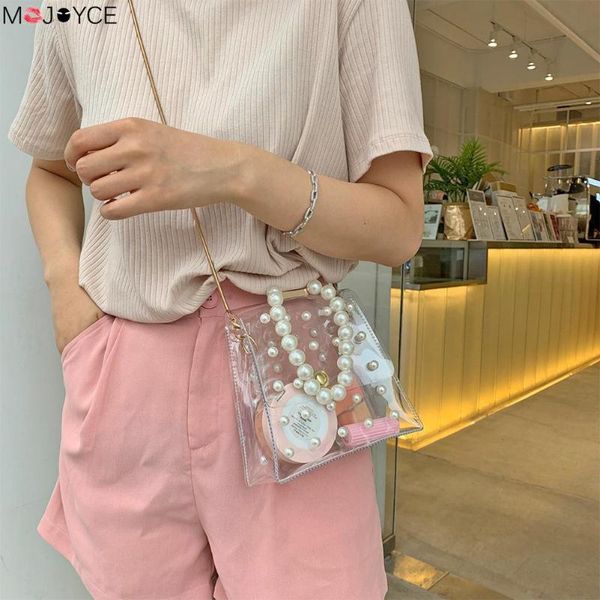 

pearls clear shoulder messenger handbags pvc women crossbody handle bag