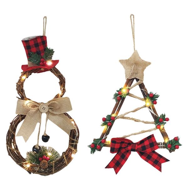 

led light christmas wreath pendant decorations wooden snowman christmas tree hanging ornaments for home decoration 20e