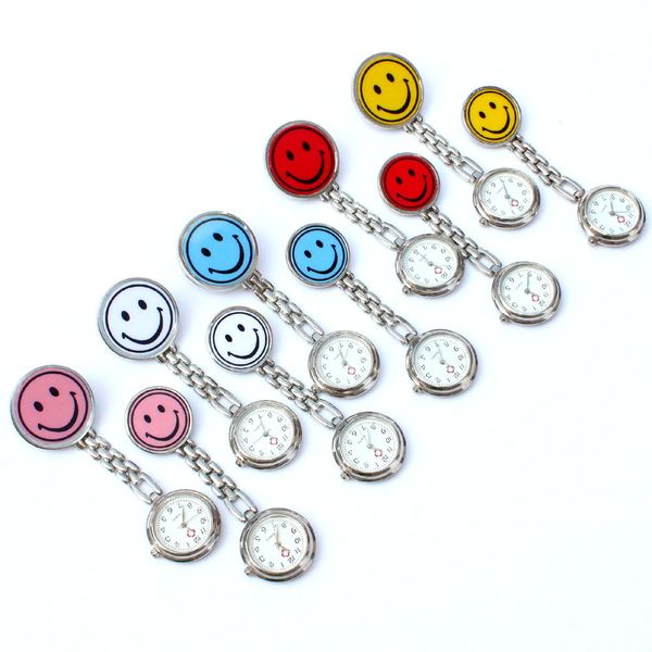 

10pcs/lot, mixed bulk smile dial pendant jewelry watch nurses watches doctor brooch pin pocket clip fob watch key ring, Slivery;golden