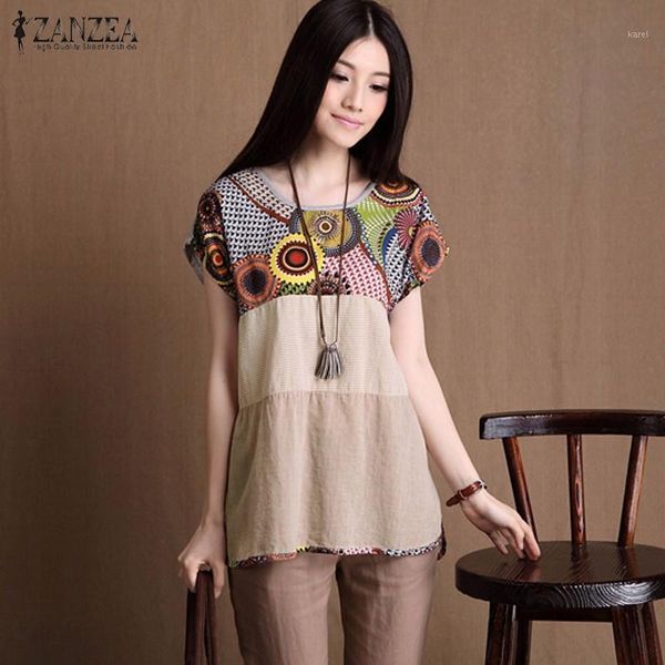 

wholesale-2016 summer women casual loose o-neck short sleeve t-shirt print linen tees blusas femininos plus size s-5xl1, White