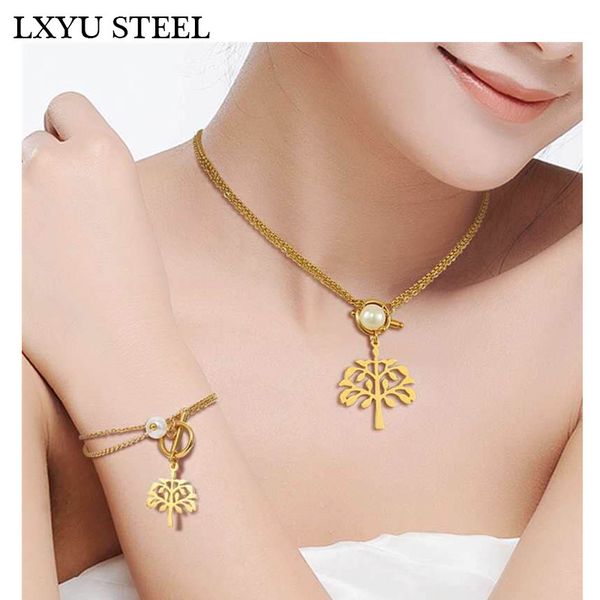 

316l stainless steel link chain gold/silver choker necklace and bracelet jewelry sets tree of life jewelry for women gift