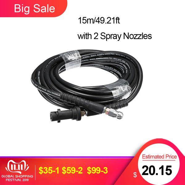 

шланг чистки трубы 15m/49.21 ft с 2 соплами брызга высокий уборщик стока шайбы давления для трубы уборщика автомобиля k2/k3/k4 / k5 моя