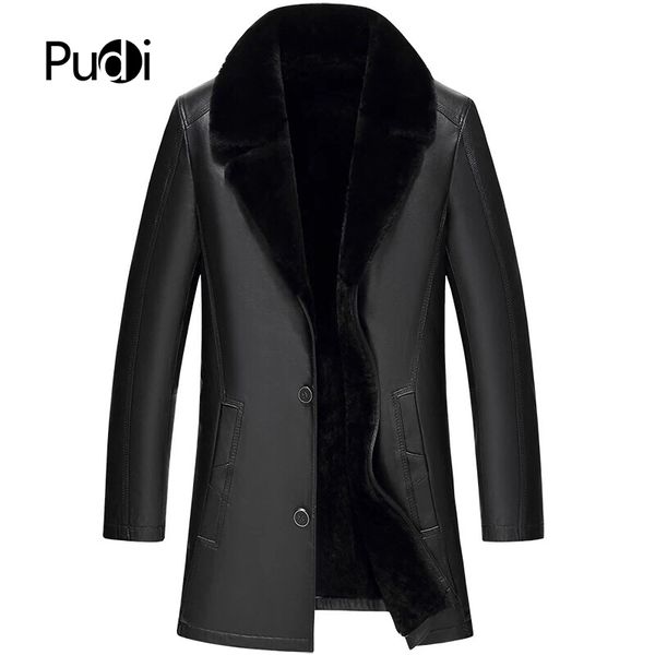 

pudi mt8582018 men new fashion real sheep leather jackets with hood collar fall winter casual outwear, Black;brown