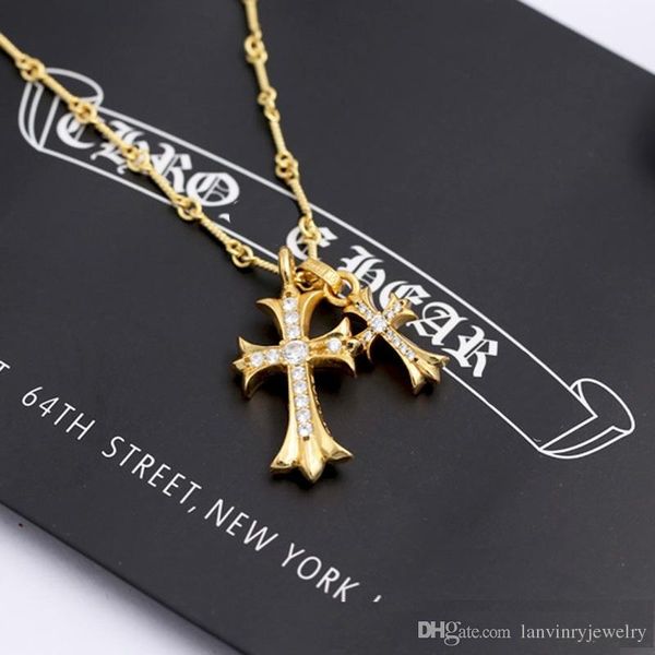 

925 sterling silver pendant necklace fashion jewelry shiny gold crosses pendant hand-made designer necklaces for men women