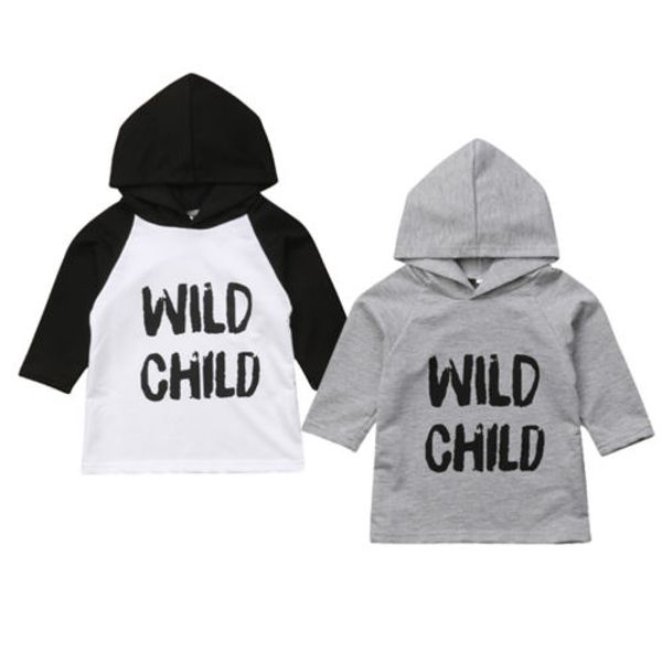 

casual toddler baby boy girl wild child letter long sleeve cotton hooded sweater pullover sweatshirt clothes autumn, Black